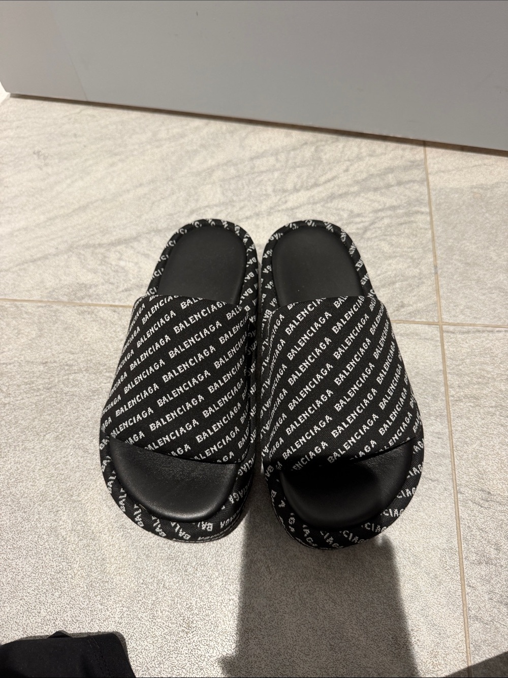 Balenciaga Black and White Logo Slide Sandals